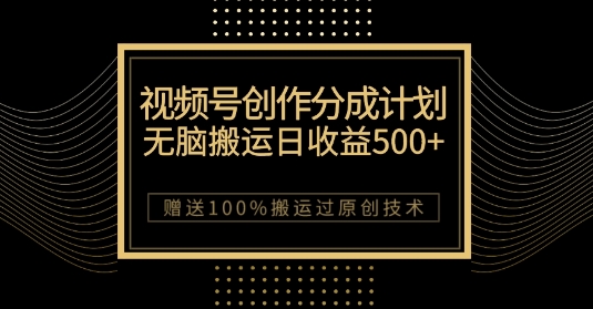 最新视频号创作分成计划，无脑搬运一天收益500+，100%搬运过原创技巧【揭秘】-桐创网