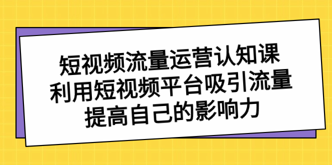 （8428期）短视频流量-运营认知课，利用短视频平台吸引流量，提高自己的影响力-桐创网