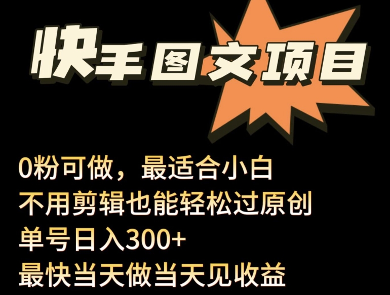 24年最新快手图文带货项目，零粉可做，不用剪辑轻松过原创单号轻松日入300+-桐创网