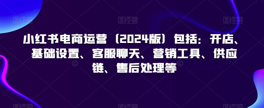 小红书电商运营（2024版）包括：开店、基础设置、客服聊天、营销工具、供应链、售后处理等-桐创网