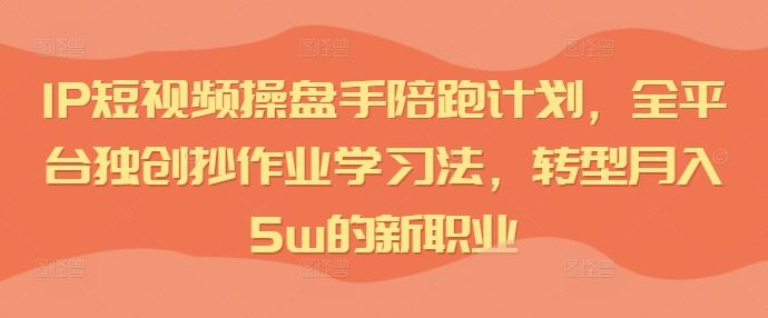 IP短视频操盘手陪跑计划，全平台独创抄作业学习法，转型月入5w的新职业-桐创网