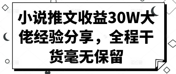 小说推文收益30W大佬经验分享，全程干货毫无保留-桐创网