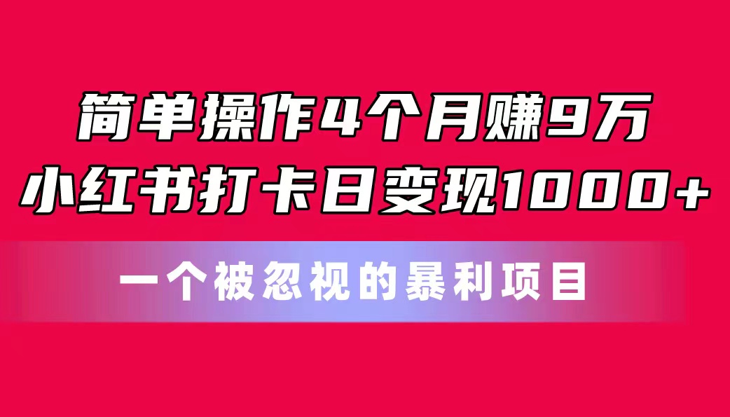 （11048期）简单操作4个月赚9万！小红书打卡日变现1000+！一个被忽视的暴力项目-桐创网