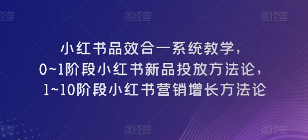 小红书品效合一系统教学，​0~1阶段小红书新品投放方法论，​1~10阶段小红书营销增长方法论-桐创网