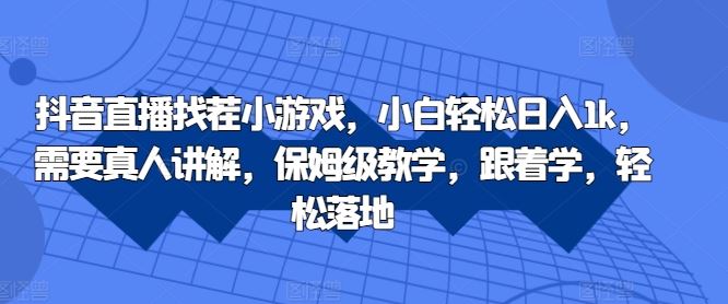 抖音直播找茬小游戏，小白轻松日入1k，需要真人讲解，保姆级教学，跟着学，轻松落地【揭秘】-桐创网