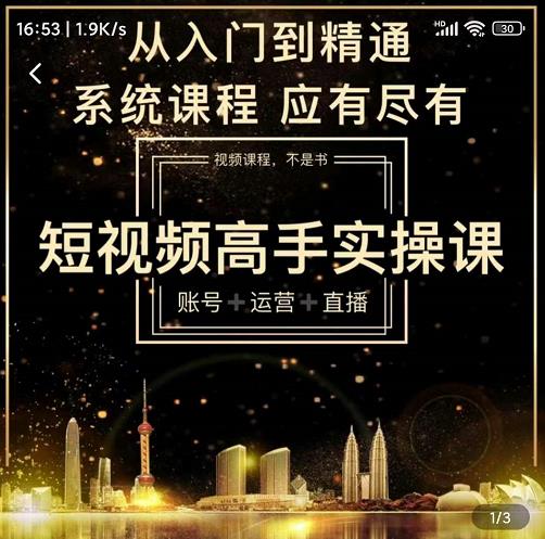 短视频高手实操课：账号+运营+直播，从入门到精通，系统课程，应有尽有-桐创网