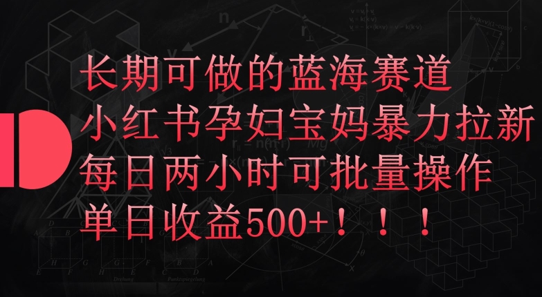 长期可做的蓝海赛道，小红书孕妇宝妈暴力拉新玩法，每日两小时可批量操作，单日收益500+-桐创网