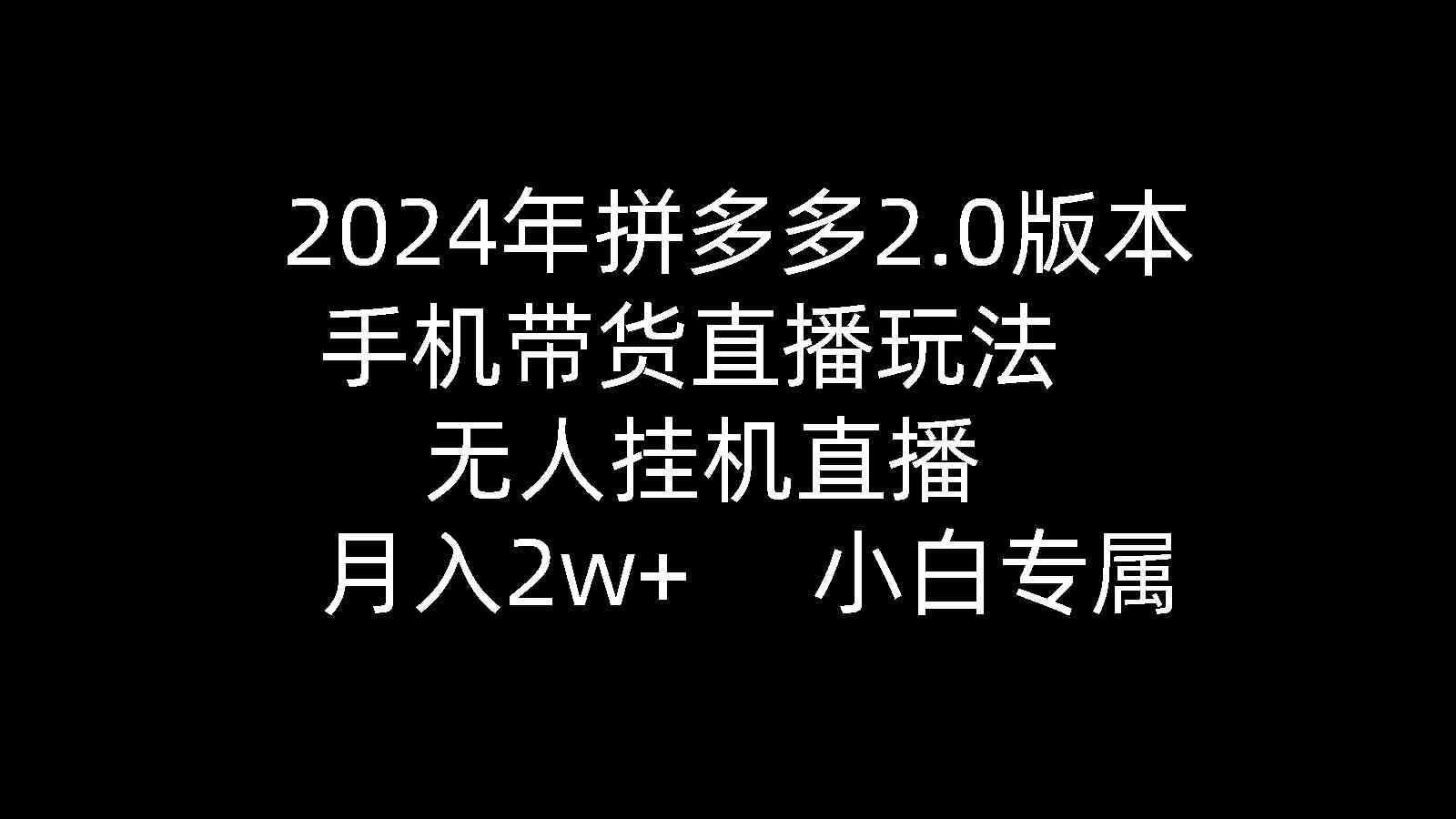 （9768期）2024年拼多多2.0版本，手机带货直播玩法，无人挂机直播， 月入2w+， 小…-桐创网