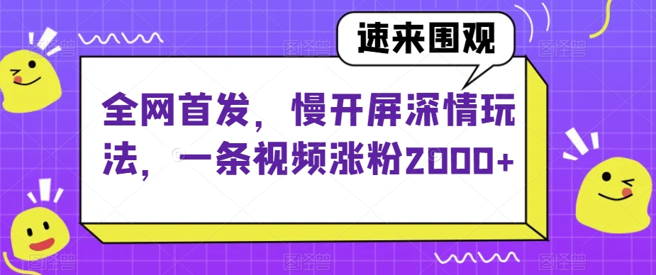 全网首发，慢开屏深情玩法，一条视频涨粉2000+【揭秘】-桐创网