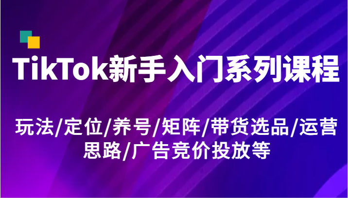 TikTok新手入门系列课程，玩法/定位/养号/矩阵/带货选品/运营思路/广告竞价投放等-桐创网