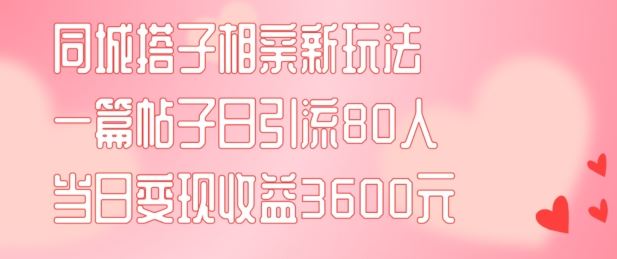 同城搭子相亲新玩法一篇帖子引流80人当日变现3600元(项目教程+实操教程)【揭秘】-桐创网