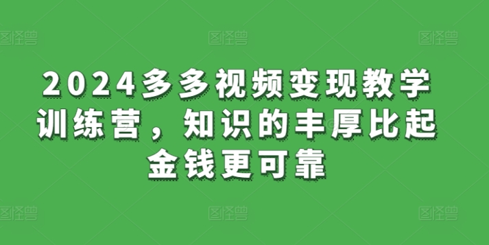 2024多多视频变现教学训练营，知识的丰厚比起金钱更可靠-桐创网