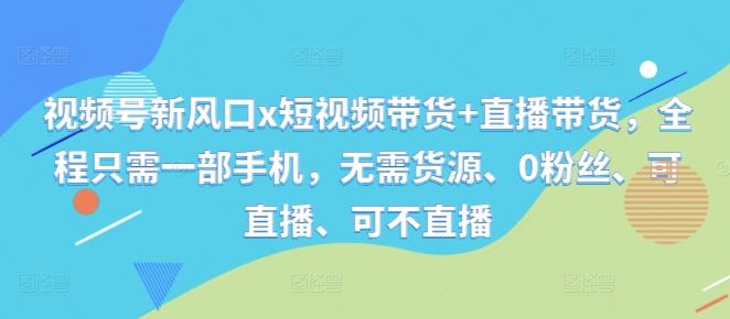 视频号新风口x短视频带货+直播带货，全程只需一部手机，无需货源、0粉丝、可直播、可不直播-桐创网