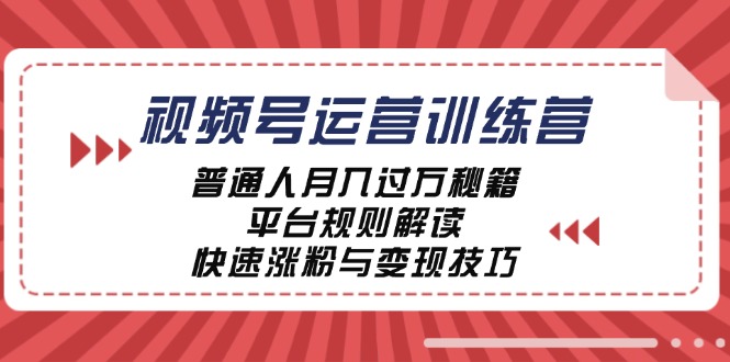 视频号运营训练营：普通人月入过万秘籍，平台规则解读，快速涨粉与变现-桐创网