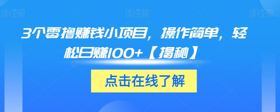 3个零撸赚钱小项目，操作简单，轻松日赚100+【揭秘】-桐创网