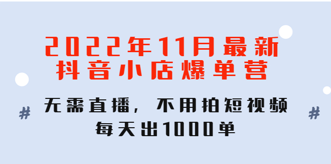 （4356期）2022年11月最新抖音小店爆单训练营：无需直播，不用拍短视频，每天出1000单-桐创网