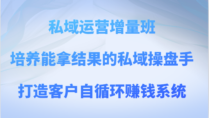 私域运营增量班 培养能拿结果的私域操盘手，打造客户自循环赚钱系统-桐创网