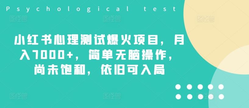 小红书心理测试爆火项目，月入7000+，简单无脑操作，尚未饱和，依旧可入局-桐创网