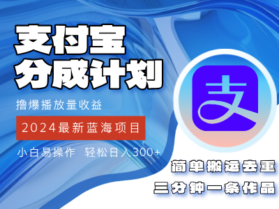 （12058期）2024蓝海项目，支付宝分成计划项目，教你刷爆播放量收益，三分钟一条作…-桐创网