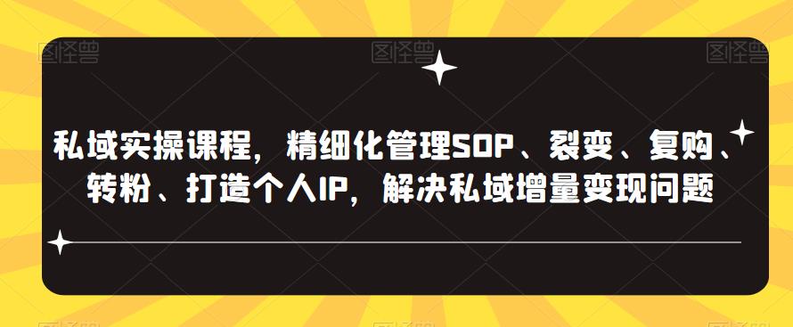 私域实操课程，精细化管理SOP、裂变、复购、转粉、打造个人IP，解决私域增量变现问题-桐创网