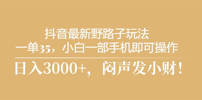 （10766期）抖音最新野路子玩法，一单35，小白一部手机即可操作，，日入3000+，闷…-桐创网