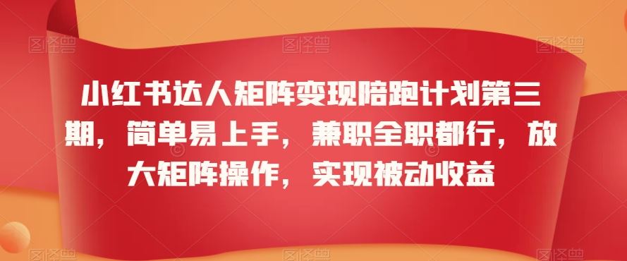 小红书达人矩阵变现陪跑计划第三期，简单易上手，兼职全职都行，放大矩阵操作，实现被动收益-桐创网