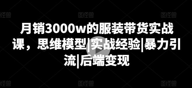 月销3000w的服装带货实战课，思维模型|实战经验|暴力引流|后端变现-桐创网