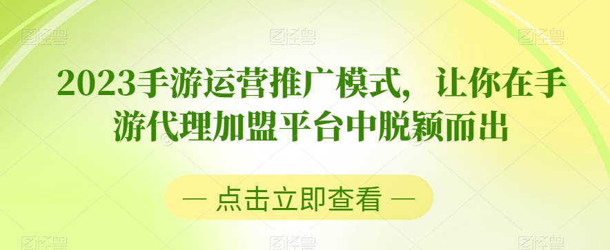 2023手游运营推广模式，让你在手游代理加盟平台中脱颖而出-桐创网