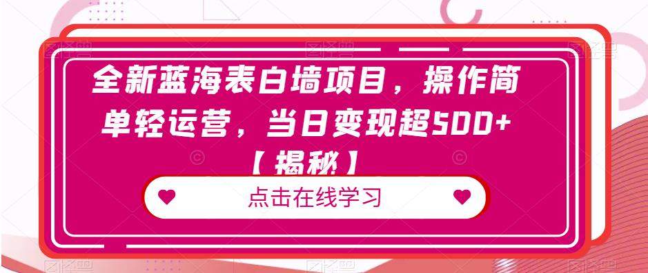 全新蓝海表白墙项目，操作简单轻运营，当日变现超500+【揭秘】-桐创网