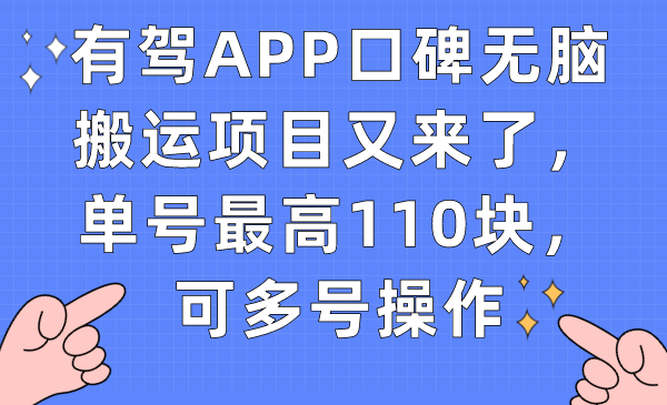 （7314期）有驾APP口碑无脑搬运项目又来了，单号最高110块，可多号操作-桐创网