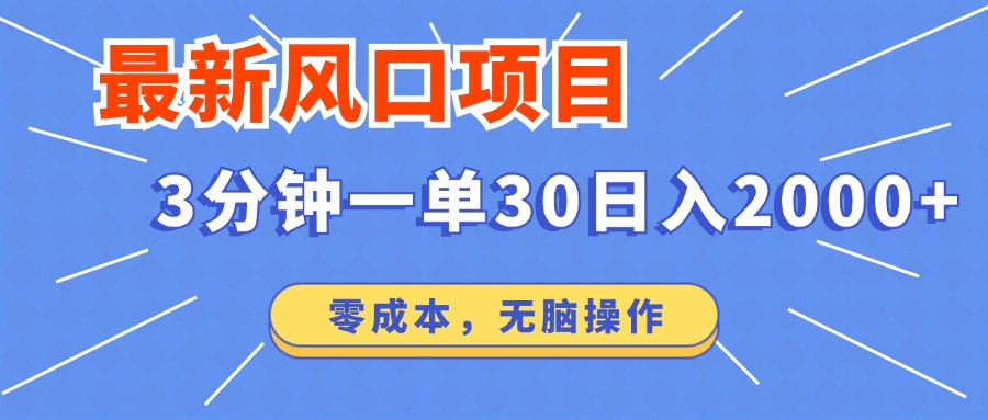 （12272期）最新风口项目操作，3分钟一单30。日入2000左右，零成本，无脑操作。-桐创网