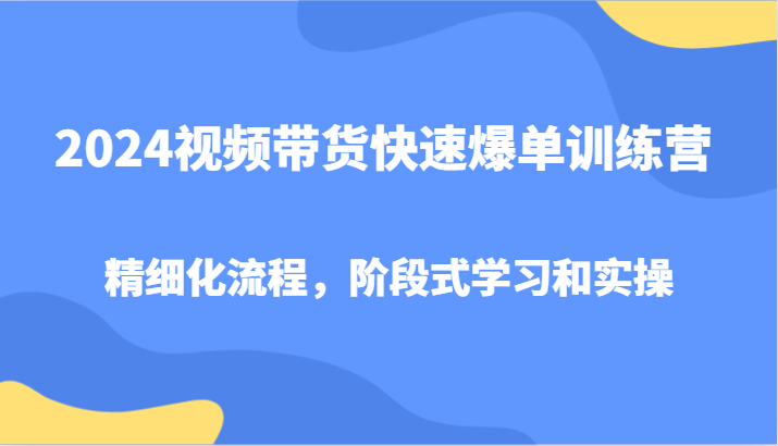 2024视频带货快速爆单训练营，精细化流程，阶段式学习和实操-桐创网