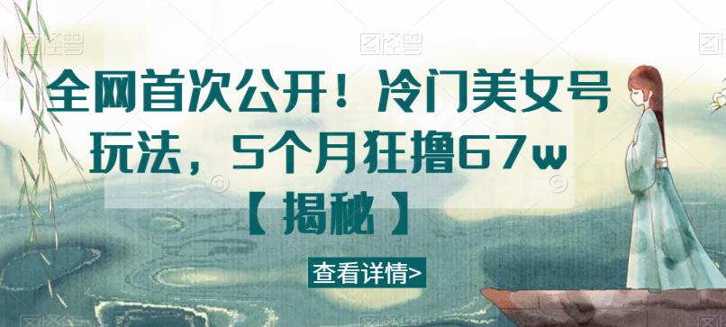 全网首次公开！冷门美女号玩法，5个月狂撸67w【揭秘】-桐创网