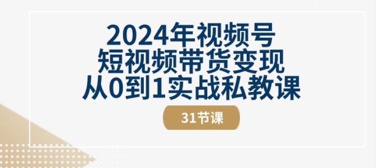 2024年视频号短视频带货变现从0到1实战私教课(31节视频课)-桐创网