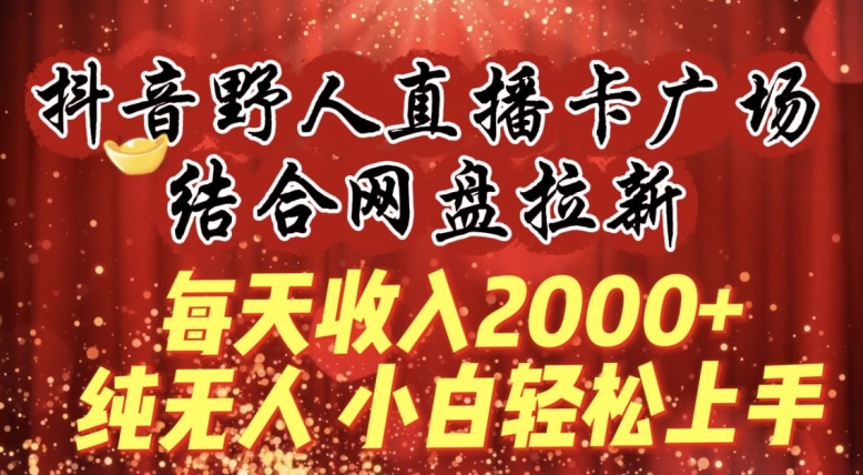 每天收入2000+，抖音野人直播卡广场，结合网盘拉新，纯无人，小白轻松上手-桐创网