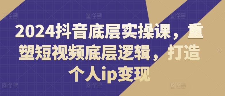 2024抖音底层实操课，​重塑短视频底层逻辑，打造个人ip变现-桐创网