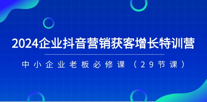 2024企业抖音营销获客增长特训营，中小企业老板必修课（29节课）-桐创网