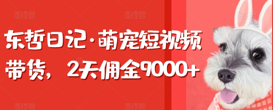 东哲日记·萌宠短视频带货，2天佣金9000+-桐创网