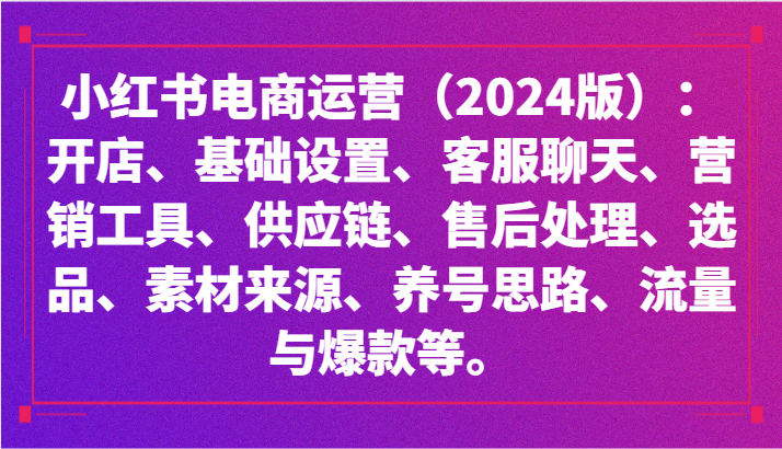 小红书电商运营（2024版）：开店、设置、供应链、选品、素材、养号、流量与爆款等-桐创网