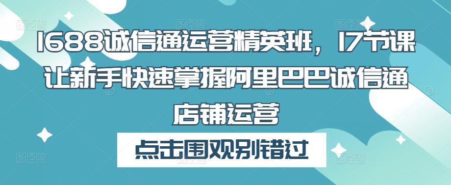 1688诚信通运营精英班，17节课让新手快速掌握阿里巴巴诚信通店铺运营-桐创网