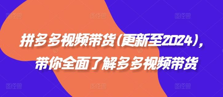 拼多多视频带货(更新至2024)，带你全面了解多多视频带货-桐创网