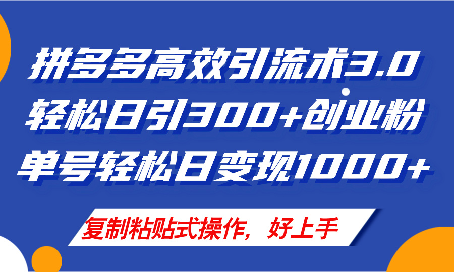 （11917期）拼多多店铺引流技术3.0，日引300+付费创业粉，单号轻松日变现1000+-桐创网