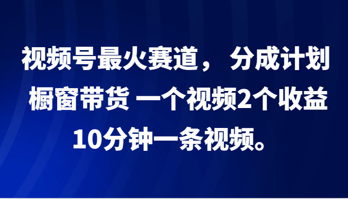 视频号最火赛道， 分成计划， 橱窗带货，一个视频2个收益，10分钟一条视频。-桐创网