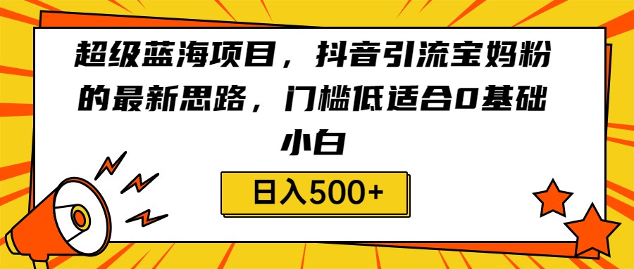 超级蓝海项目，抖音引流宝妈粉的最新思路，门槛低适合0基础小白，轻松日入500+-桐创网