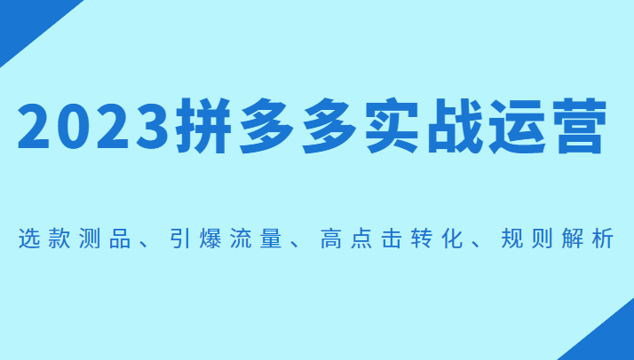 2023拼多多实战运营，选款测品、引爆流量、高点击转化、规则解析-桐创网