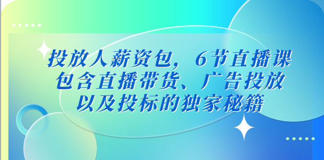 （5025期）投放人薪资包，6节直播课，包含直播带货、广告投放、以及投标的独家秘籍-桐创网