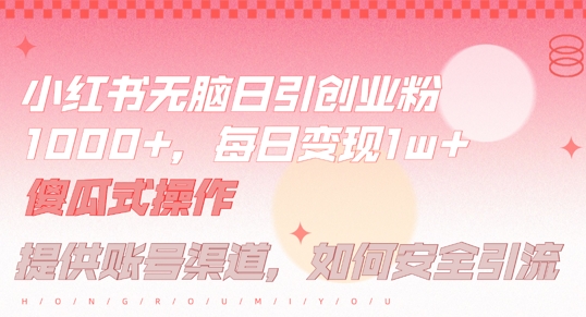 小红书无脑每日引流创业粉500+，小白每天只花半小时，躺赚长尾收益【揭秘】-桐创网