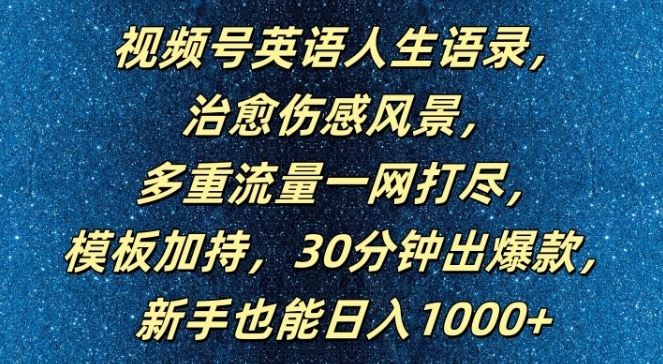 视频号英语人生语录，多重流量一网打尽，模板加持，30分钟出爆款，新手也能日入1000+【揭秘】-桐创网