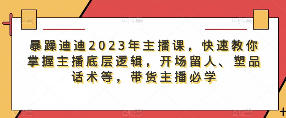 暴躁迪迪2023年主播课，快速教你掌握主播底层逻辑，开场留人、塑品话术等，带货主播必学-桐创网