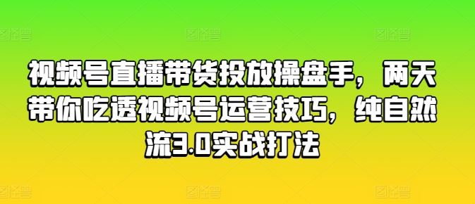 视频号直播带货投放操盘手，两天带你吃透视频号运营技巧，纯自然流3.0实战打法-桐创网